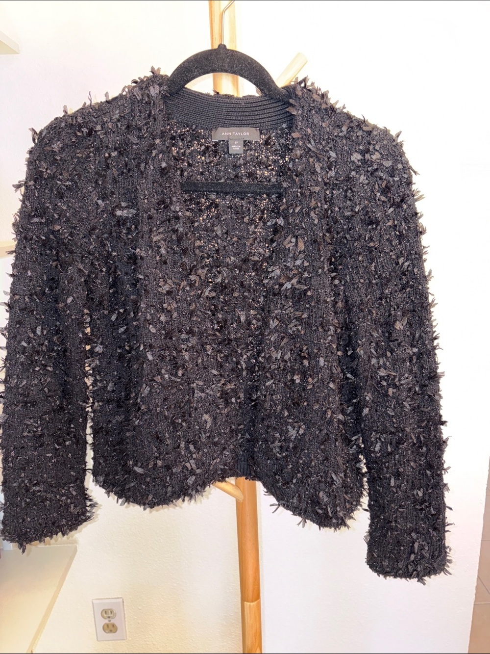 Ann Taylor Black Bouclé Open-Front Jacket
